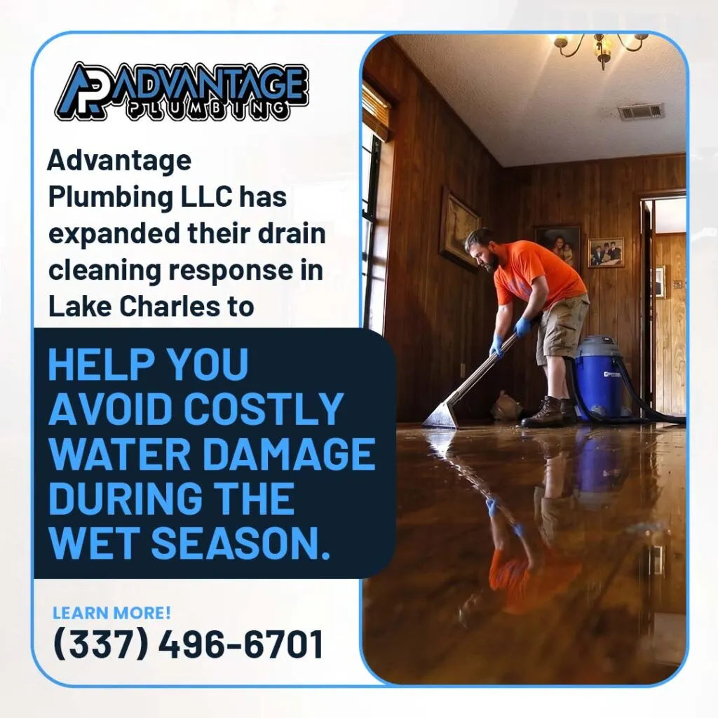 advantage plumbing drain cleaning water damage response lake charles